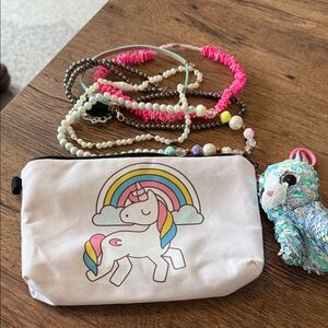 Unicorn Dreams Kids Pouch and Sequin Plush Set